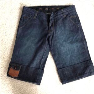 LaRok denim large cuff Capri with leather pocket